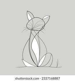 Vector line art cat Illustration. Minimal Cat, smooth lines, vector icon in outlines. Linear stylized.