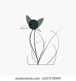 Vector line art cat Illustration. Minimal Cat, smooth lines, vector icon in outlines. Linear stylized.