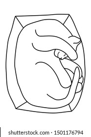 Vector line art cat sleeping in a rectangular box.