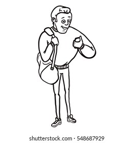 Vector Line Art Character - Athletic Guy with a Cell Phone