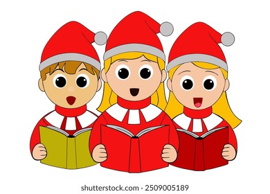 Vector Line Art of Christmas Carolers Christmas Clipart, Logo Icon, Illustration on White Background