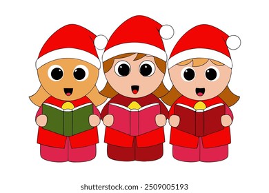 Vector Line Art of Christmas Carolers Christmas Clipart, Logo Icon, Illustration on White Background