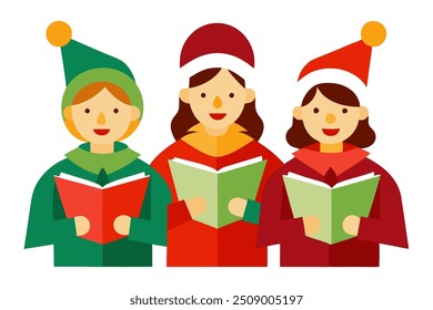 Vector Line Art of Christmas Carolers Christmas Clipart, Logo Icon, Illustration on White Background