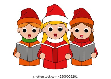 Vector Line Art of Christmas Carolers Christmas Clipart, Logo Icon, Illustration on White Background