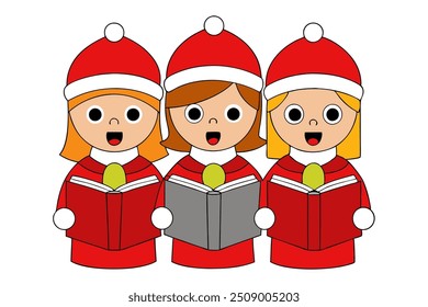 Vector Line Art of Christmas Carolers Christmas Clipart, Logo Icon, Illustration on White Background