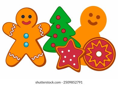 Vector Line Art Christmas Cookies on White Background. Vector Illustration, Logo Icon, Clipart