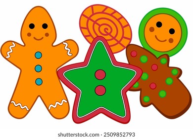 Vector Line Art Christmas Cookies on White Background. Vector Illustration, Logo Icon, Clipart