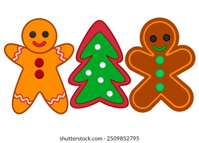 Vector Line Art Christmas Cookies on White Background. Vector Illustration, Logo Icon, Clipart