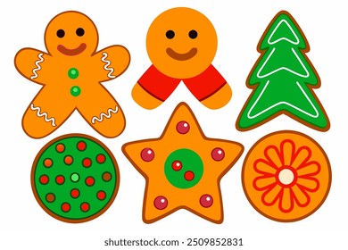 Vector Line Art Christmas Cookies on White Background. Vector Illustration, Logo Icon, Clipart