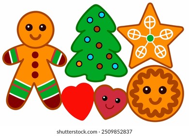 Vector Line Art Christmas Cookies on White Background. Vector Illustration, Logo Icon, Clipart