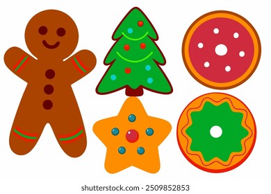 Vector Line Art Christmas Cookies on White Background. Vector Illustration, Logo Icon, Clipart