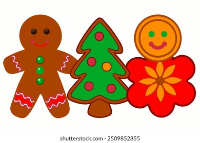 Vector Line Art Christmas Cookies on White Background. Vector Illustration, Logo Icon, Clipart