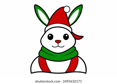 Vector Line Art of a Christmas Cute Rabbit in White Background