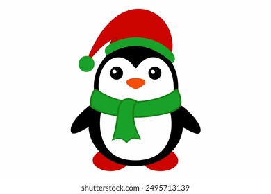 Vector Line Art of Christmas Cute Penguin