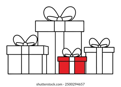 Vector Line Art of Christmas Gifts Cute Animal Clip art and Funny Cartoon Icons