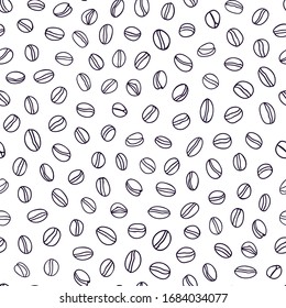 Vector line art coffee bean pattern with thin black outline bean on white background. Breakfast, bar, hotel, restaurant, menu.