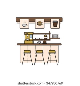 Vector line art coffee house interior
