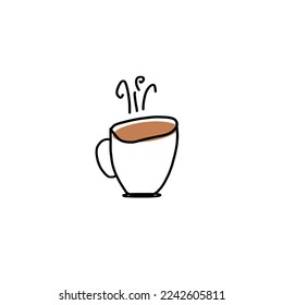 Vector line art coffee on a white background. Simple illustration of cup a coffee.