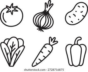 colección de arte de línea de Vector de verduras frescas en estilo de contorno mínimo. Perfecto para iconos, impresiones, pegatinas, menús, materiales educativos y diseños de estilo de vida saludable.