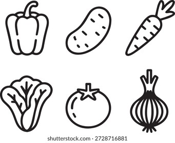 colección de arte de línea de Vector de verduras frescas en estilo de contorno mínimo. Perfecto para iconos, impresiones, pegatinas, menús, materiales educativos y diseños de estilo de vida saludable.
