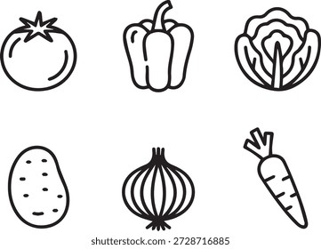 colección de arte de línea de Vector de verduras frescas en estilo de contorno mínimo. Perfecto para iconos, impresiones, pegatinas, menús, materiales educativos y diseños de estilo de vida saludable.