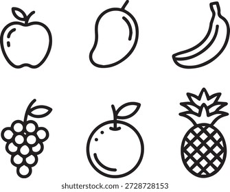 colección de arte de línea de Vector de frutas frescas en estilo de contorno mínimo. Perfecto para iconos, estampados, pegatinas, menús, materiales educativos y diseños de estilo de vida saludable.