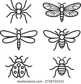 Coleção de arte de linha vetorial de insetos em estilo de contorno mínimo. Perfeito para ícones, materiais educacionais, projetos de natureza, impressões e projetos ambientais.