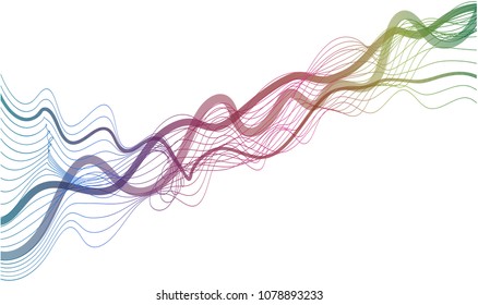 Vector - Line art in colored wavy forms. Yellow, pink, red, green, blue on a white background.