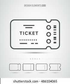 Vector Line Art Concert Ticket Icon Design. Simple And Clean Icon Set. Concert, Football, Basketball, Hockey, Rugby, Cinema, Theatre Icon In A Minimalistic Style.