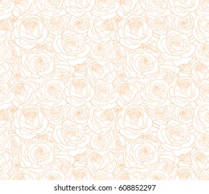 Vector line art cream rose floral seamless bright pattern