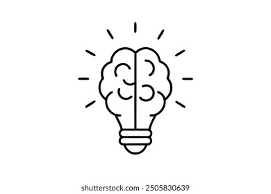 Vector Line Art of Creative Brain and Light Bulb Concept Logo Icon, Clipart Illustration