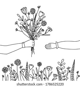 Vektorgrafik, niedliches Kinderfarbbuch, Blumengrafik, botanische Liebesdekor