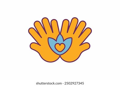 Vector Line Art of Cute Hand Raised on White Background Vector Illustration, Logo Icon, Clipart