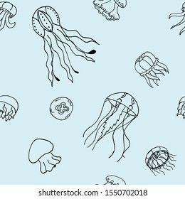 vector line art cute jellyfish pattern