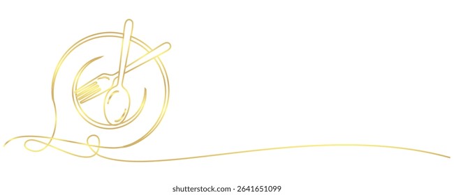 vector line art of cutlery plate, spoon and fork