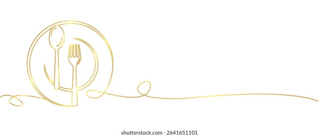 vector line art of cutlery plate, spoon and fork