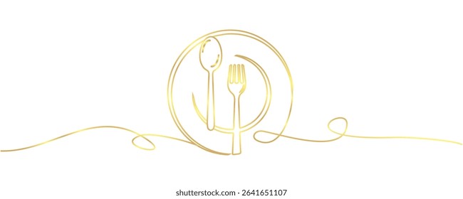 vector line art of cutlery plate, spoon and fork