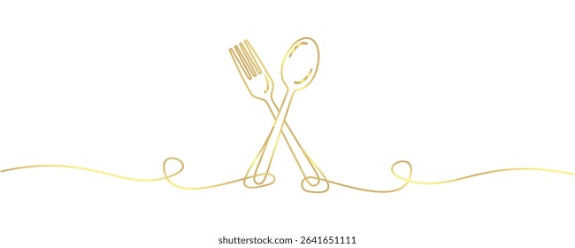 vector line art of cutlery plate, spoon and fork