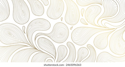 Vector line art deco floral pattern, abstract plant wallpaper, luxury leaves. Flower jungle tree, modern elegant illustration, vintage graphic summer print.