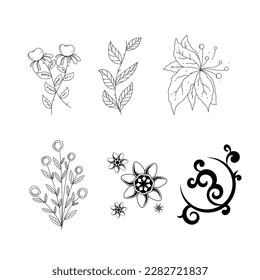 vector line art decoration design. line art styles. decoration ornament. Leaves and flowers motif for banners, posters, name cartoons, book covers, and design elements