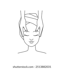 Vector line art depicting a person receiving a face massage therapy, ideal for spa and relaxation themes.