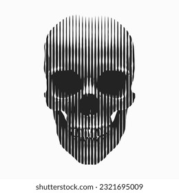 Vector line art design. Artistic skull illustration made by vertical stripe pattern. Woodcut style graphic 3D cool design