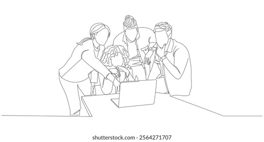 vector line art design of a boss in an office presenting a company sales turnover chart	