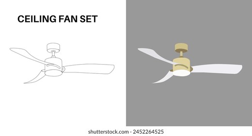 vector and line art design of a ceiling fan set