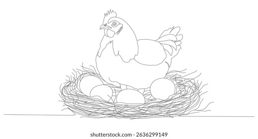  vector line art design of chicken incubating eggs