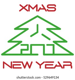 Vector line art design logo Christmas tree new year