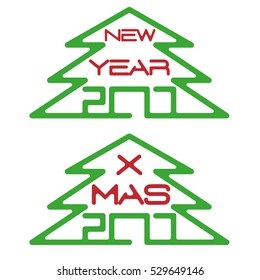 Vector line art design logo Christmas tree new year