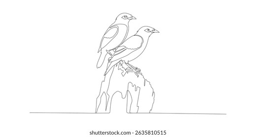 vector line art design of two birds perched on a log