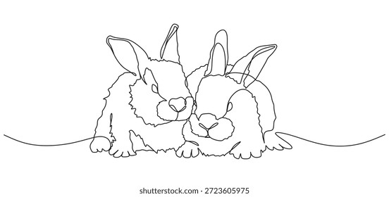 Diseño de arte de línea de Vector de dos conejos para el día de Pascua