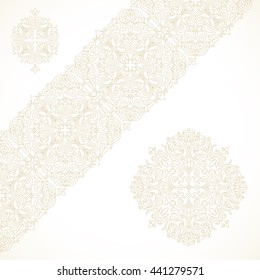 Vector line art diagonal border for design template. Eastern style element. Grey outline floral decor. Monoline illustration for invitations, cards, certificate, thank you message, web page.